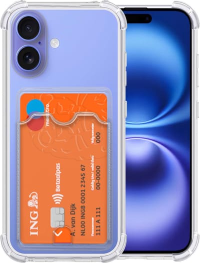 Hoesje Geschikt voor iPhone 16 Hoesje met Pashouder Siliconen Shockproof Case - Arara Backcover- Transparant