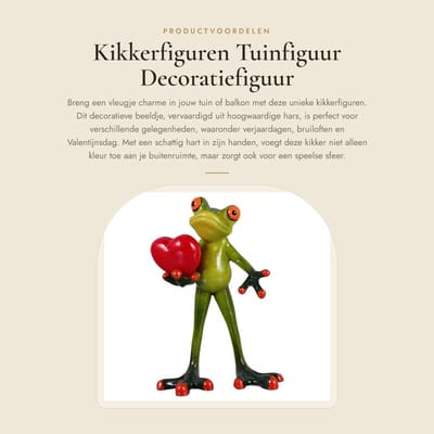 Dailygoods- Kikkerfiguur met hart - Tuinfiguur - Vijverdecoratie - Ornament - Tuindwerg - Hars, 14,5 x 9 x 5 cm - Tuindecoratie