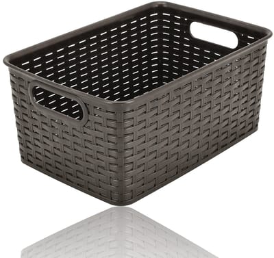 Opbergmand 6L – Opbergbox Kunststof 29x20x13 cm - Mandjes Riet Design – Opbergdoos voor Speelgoed en Kinderkamer – Keukenkast , Kledingkast en Kleerkast Organizer