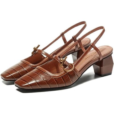 Lente /Zomer Nieuwe Echt Lederen Dames Schoenen Vierkante Neus Gespsluiting Pumps Dames Sandalen Mary Jane Dames Blokhakken 39 bruin