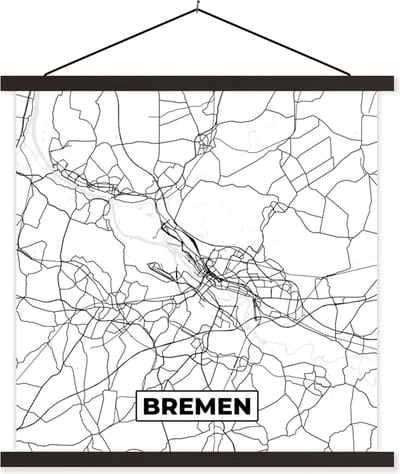 Posterhanger incl. Poster 60x60 cm - Schoolplaat - Kaart - Bremen - Stadskaart - Plattegrond - Textielposter - Zwarte latten - Stadskaart