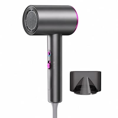 High-Speed Hair Dryer - 2000W/220V - 3 Speeds with Hot and Cool Air - Concentrator Nozzle for Home and Salon Use - T2013 Grey