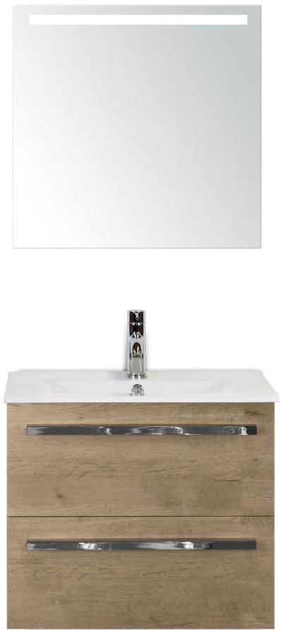 Seville Badmeubelset 60 cm - Natuur Eiken - Keramische Wastafel Wit Enjoy met Sence Spiegel