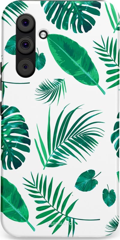 Casetastic Hoesje Geschikt voor Samsung A54 (5G) - Stijlvolle Beschermende Duo-layer Case - Groene Witte Jungle Bladeren Print