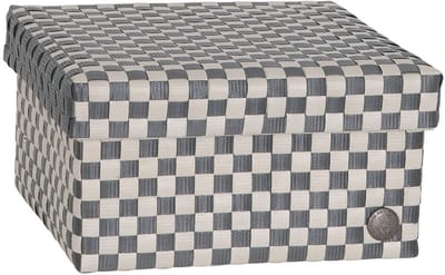 Opbergbox donkergrijs geruit patroon met deksel – stevige kunststof mand – decoratieve opbergdoos voor woonkamer, slaapkamer en kantoor - Handed By Cube Basket large