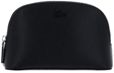 LACOSTE Leren Toilettas Make Up Pouch Noir Zwart
