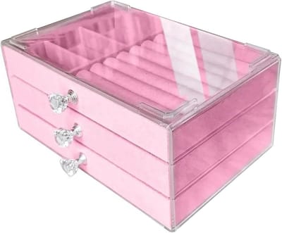 Sieradendoos - Juwelen organizer - Sieraden opbergen - Met 3 laden - 23x135x10cm - Roze