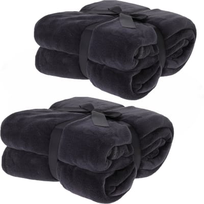 Fleece dekens/plaids - 2x - antraciet grijs - 180 x 230 cm