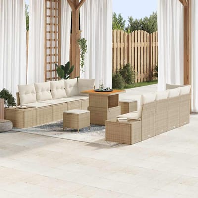 vidaXL - Tuinbank - Set - Beige - Poly - rattan