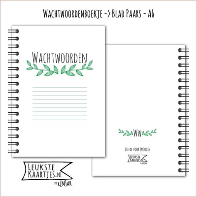 LeuksteKaartjes.nl by xMar - Wachtwoordenboekje A6 - Blad Groen No:01 (Wachtwoorden - Takjes en blaadjes, groen)