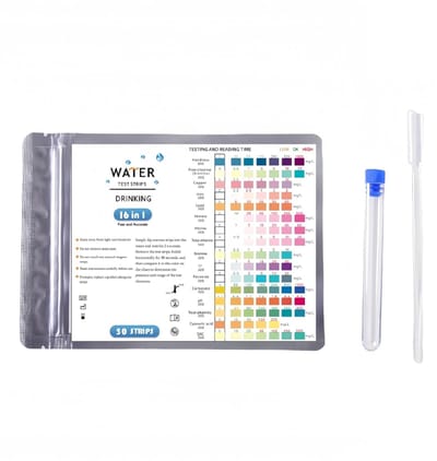 YUNYU 50 stuks 16-in-1 drinkwaterteststrips – 16 parameters watertest voor leidingwater, zwembad, spa en aquarium – test hardheid, lood, ijzer, koper, pH, chloor