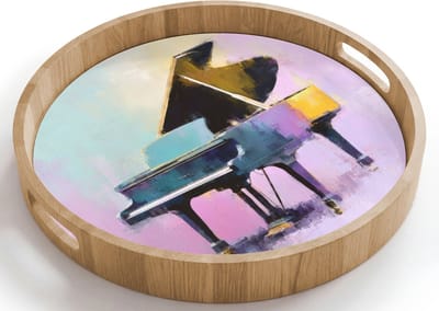 Dienblad rond 40x40 cm - Schootdienblad hout - Piano - Pastel - Elegant - Dromerig - Borrelplank rechthoek - Plateau houten dienbladen