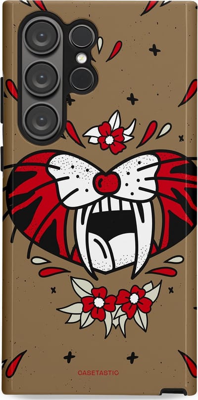 Casetastic hoesje geschikt voor Samsung Galaxy S23 Ultra - Dubbellaagse bescherming - Wilde kracht - Fashion Case - Taupe Donkergrijs Bordeaux