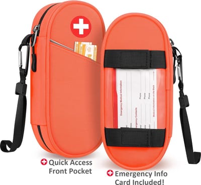 EpiPen Medische Draagtas Geïsoleerd, Reismedicatie Organizer Tas Medische Noodzaak voor 2 EpiPens, Astma-inhalator, Anti-histamine, Auvi-Q, Allergiemedicijn Essentials, (Oranje)