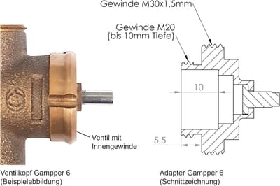 Metalen adapter voor radiatorthermostaten M28 x 1,5 mm