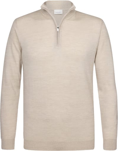 Profuomo Half Zip Pullover Merinowol Beige - Maat XL - Heren - Pullovers