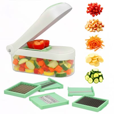 Groentesnijder 6-in-1 - Mandoline Keukensnijder met 6 Snijbladen - Multifunctionele Hakmolen - Uiensnijder Handmatig - 28 x11 x 11 cm - Wit - Löwenthal