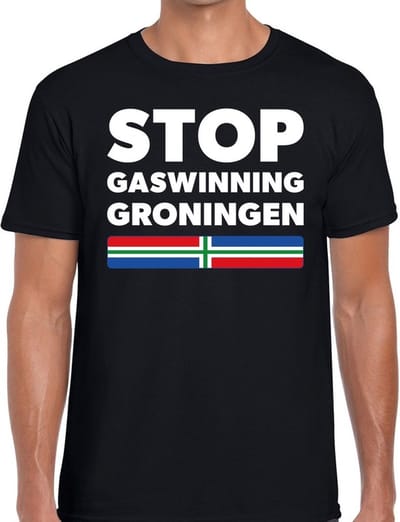 Groningen protest t-shirt - STOP gaswinning Groningen zwart voor heren - Grunnen STOP gaswinning Groningen shirt voor heren S
