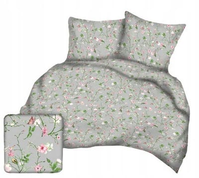 Kora Beddengoed 160x200 Grijs Roze Bloemen 100% Katoen