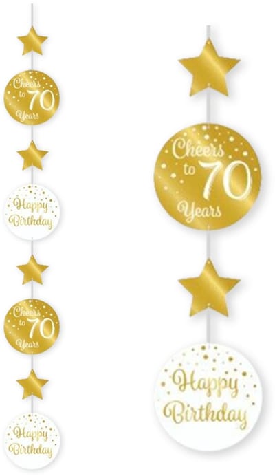 Q2P - 70 Jaar Versiering - Slingers - Verjaardag Versiering - Decoratie - Wit & Goud - Hangdeco - 1 Stuk