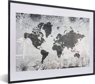 Poster in lijst - Fotolijst 60x40 cm - Posters - Wereldkaart - Bloemen - Hout - Posterlijst zwart - Decoratie - Wanddecoratie woonkamer - Muurdecoratie slaapkamer