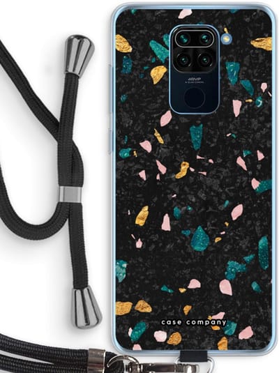 Case Company® - Hoesje met koord geschikt voor Xiaomi Redmi Note 9 hoesje met Koord - Terrazzo N°10 - Telefoonhoesje met Zwart Koord - Bescherming aan alle Kanten en Over de Schermrand