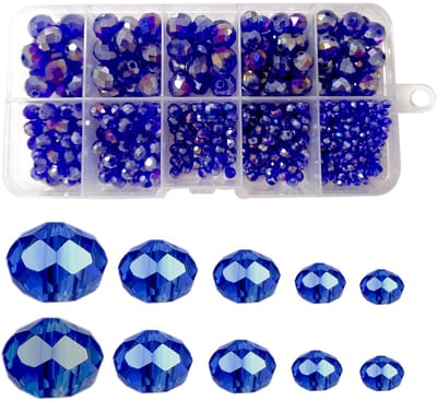 Kralen in AB-kleur (Koningsblauw), Rondelle AB kristalkralen, assortiment aan accessoires, kralen zonder afstandhouders voor sieraden maken (2 mm, 4 mm, 6 mm, 8 mm, 10 mm)