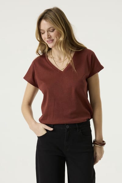 Garcia Jeans T-shirt korte mouw met lurex brique