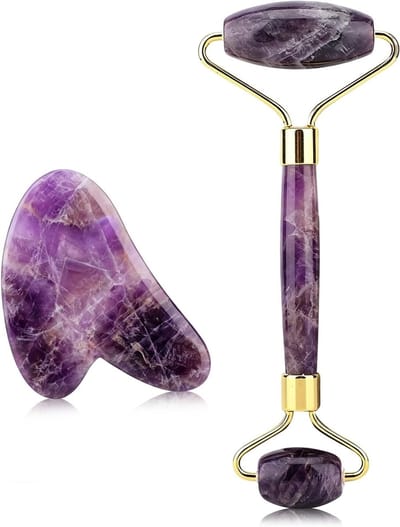 SnelShoppen - Natural Amethyst Jade Stone Roller Double Head Anti-Aging Gezichtsroller voor Huidverzorging, Ogen, Nek - 100% Natuurlijke Kwartssteen