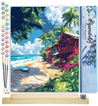 Figured'Art Schilderen op Nummer Volwassenen canvas Surf dorp- Handwerk acrylverf Kit DIY Compleet - 40x50cm met DIY houten lijst