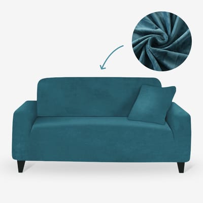 BankhoesDiscounter Velvet Voorgevormde Bankhoes – M2 (130-175cm) – Zeeblauw – Sofa Cover – Bankbeschermer – Bankhoes Stretch