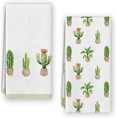 Set van 2 Keukenhanddoeken met Cactus Thema - Absorberend en Decoratief