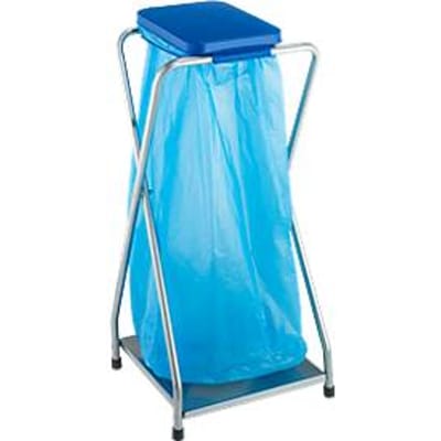 Verrijdbare afvalstandaard voor afvalzak van 70 liter, met blauw deksel