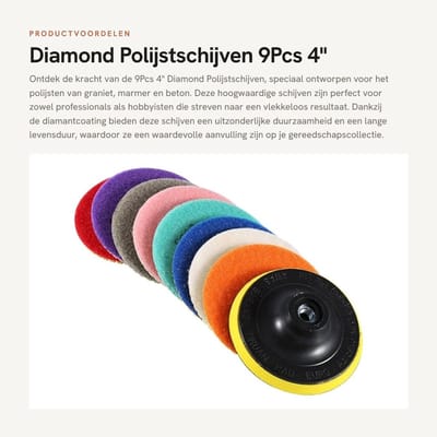 Dailygoods- Diamantschijf 100 mm - Polijstschijven - Graniet/Marmers - Betonnen/Tegels - 8 Granulariteiten - Duurzaam/Hoog rendement - Polijstschijf