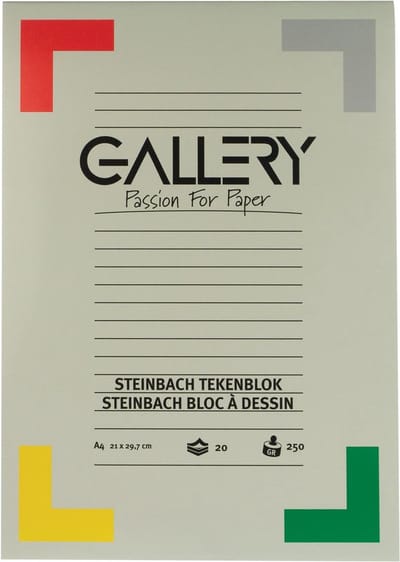 Gallery Steinbach tekenpapier, 250 g, ft 21 x 29,7 cm, A4, gekorreld, blok van 20 vel 10 stuks