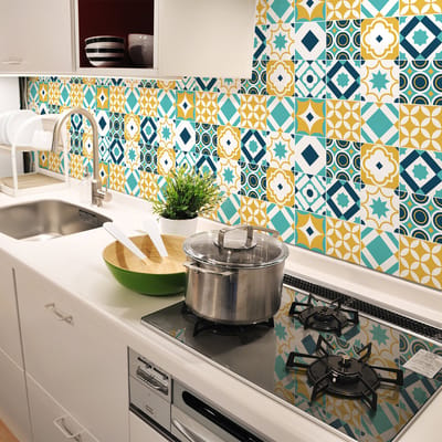 Zelfklevende tegelmuurstickers voor keuken en badkamer - 30 Azulejos Isodora cementtegelstickers - 30 stickers 10x10cm