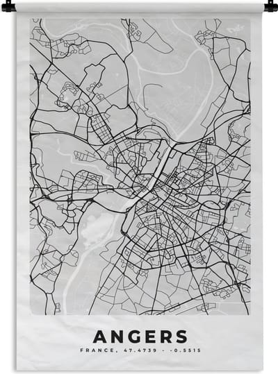 Wandkleed - Wanddoek - Angers - Plattegrond - Frankrijk - Kaart - Stadskaart - 120x180 cm - Wandtapijt