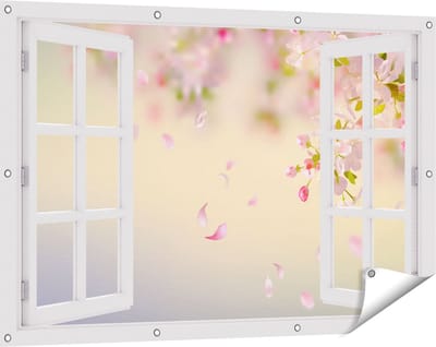 Gards Tuinposter Doorkijk Appelbloesem - Bloemen - 120x80 cm - Tuindoek - Tuindecoratie - Wanddecoratie buiten - Tuinschilderij