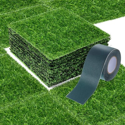 Unyqoos® Set van 12 Kunstgras Tegels met Naadloos Verbindingsband voor Binnen en Buiten