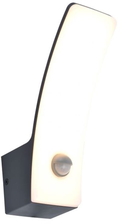 LUTEC Kilo - LED wandlamp voor buiten - Gebogen design - PIR bewegingssensor - 660Lm - 3000K warm licht - IP44 weerbestendig - Donkergrijs