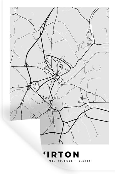 Muurstickers - Sticker Folie - Stadskaart – Plattegrond – België – Zwart Wit – Virton – Kaart - 20x30 cm - Plakfolie - Muurstickers Kinderkamer - Zelfklevend Behang - Zelfklevend behangpapier - Stickerfolie