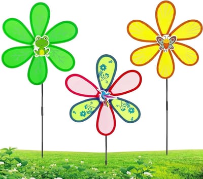 Wind spinners buiten, windspinners voor tuin en tuin | 3 stuks kolibries kikkers vlinder windmolen | Winddichte roestvrije decoratieve windmolen tuinbelang voor patio balkon gazon