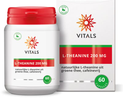 Vitals L-Theanine 200 mg - 60 capsules - aminozuren. Natuurlijke L-theanine uit groene thee, cafeïnevrij.