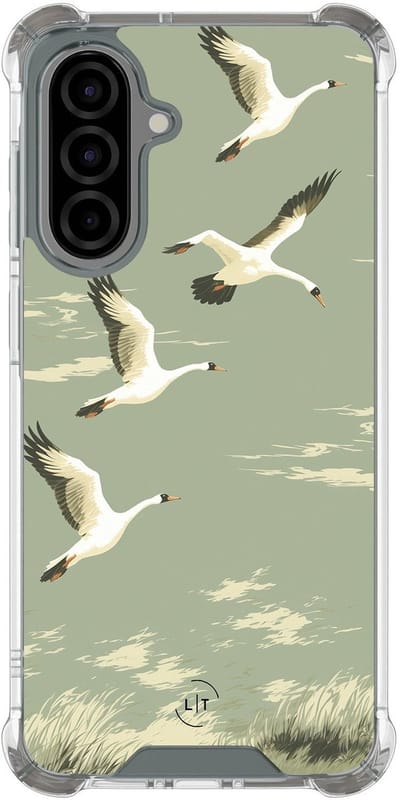 Shockproof hoesje - Geschikt voor Samsung Galaxy A36 - Vogels - Extra sterke case - TPU/polycarbonaat - Print / Illustratie - Groen, Transparant