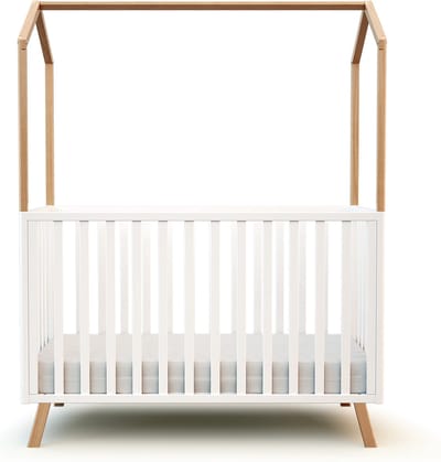 AT4 - Omvormbaar babyhutbedje KASA in hout Wit en Beuken 60 x 120 cm