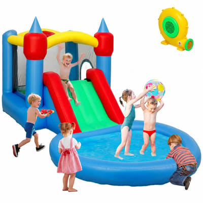 ECTEATOY® Springkussen Activity 4-in-1 – Met Glijbaan - Inclusief Blower reparatiepatch en opbergtas - 415x205x190cm