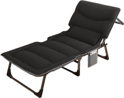 Opvouwbaar campingbedje - Loungestoel buiten - Ontspannen buiten - 4 standen verstelbaar - 190x70x30cm - Zwart