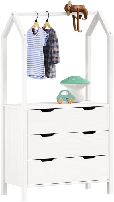 Kinderkamer-ladekast AMIRA met kledingstang – wit