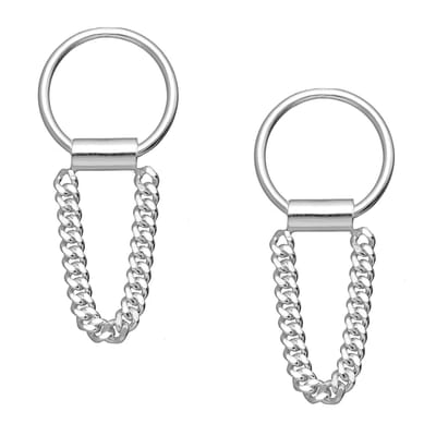 EAR IT UP - Oorbellen - Cirkel - Ketting - Push back oorknopjes - 925 sterling zilver - 28 x 12 mm - 1 paar