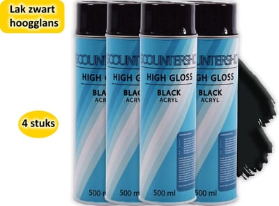 Spuitbus hoogglans 4 stuks in de verpakking - Professionele afwerking: Sneldrogende Hoogglans Zwarte Spuitverf 2000 mL - Ideaal voor Metaal, Hout, Aluminium en Steen